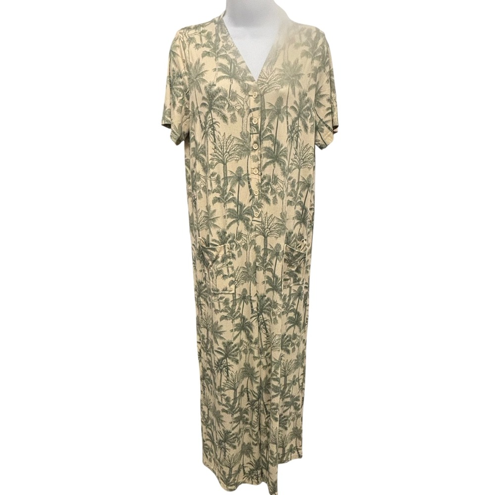 BumbleBella by Jill Martin Palm Tree Print Wide Leg Jumpsuit XS Cream Green